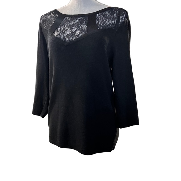 #A311  Roz & Ali  Black Sweater Lace Cottagecore Vintage Romantic Pre-0wned XL - Picture 1 of 8